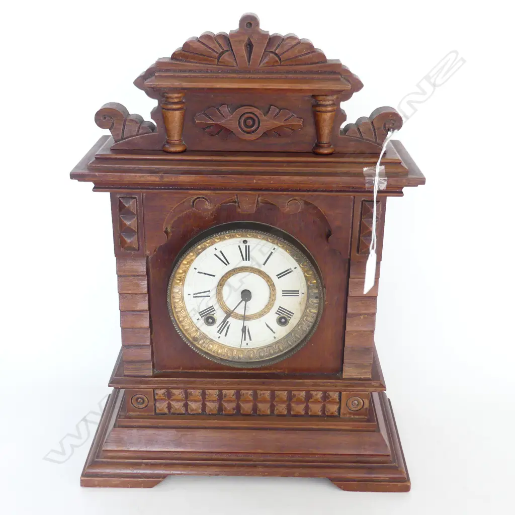 ANSONIA c1900 WALNUT MANTLE CLOCK H.445mm w pendulum & key Image 1++
