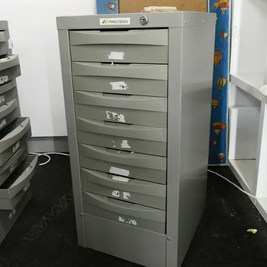 'PRECISION' METAL FILE CABINET - 7 PLASTIC DRAWERS 335x390x710mm