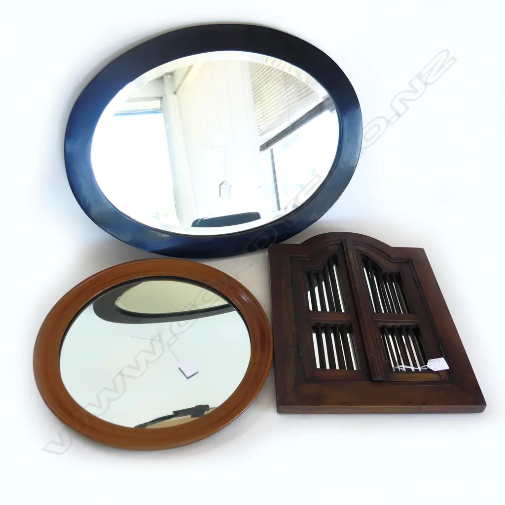 3 MIRRORS: OVAL 620x470mm, ROUND 415mm dia, SHUTTERED 450x350mm Image 1++