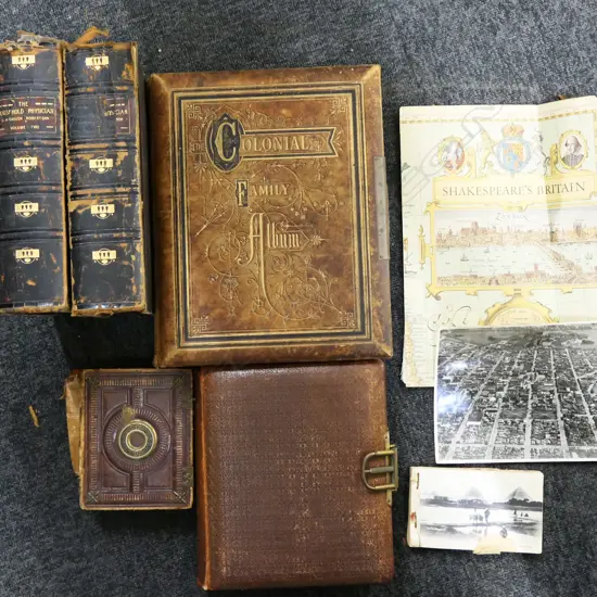 ASST ANTIQUE BOOKS VICT PHOTO ALBUMS ETC