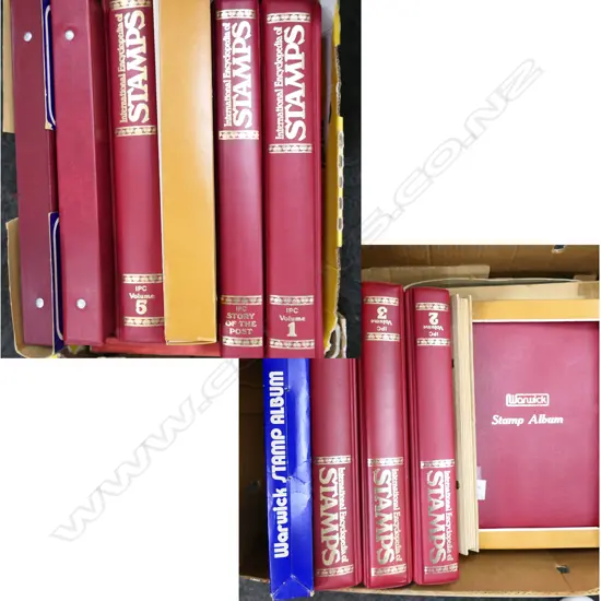 2 BOXES STAMP ALBUMS ETC