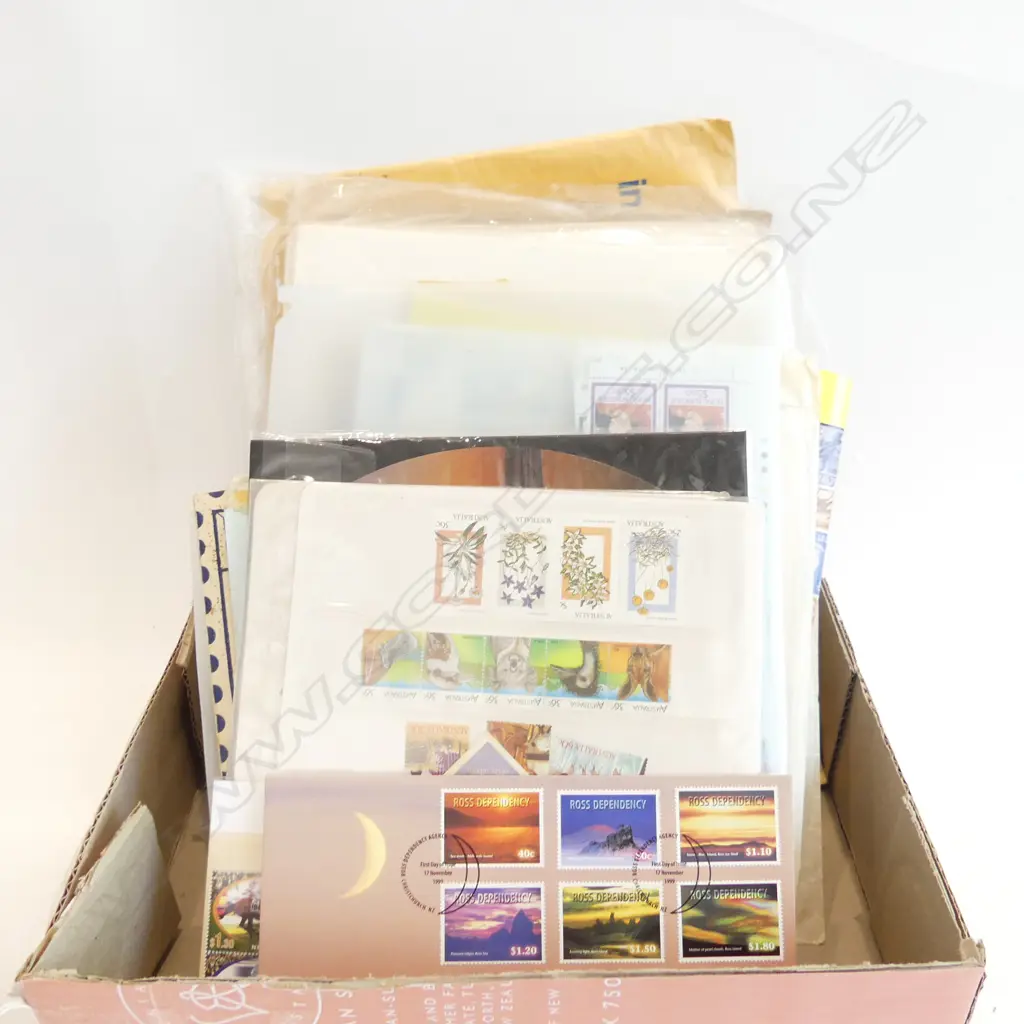 BOX ASST. WORLD STAMPS; ALBUMS ETC Image 1++