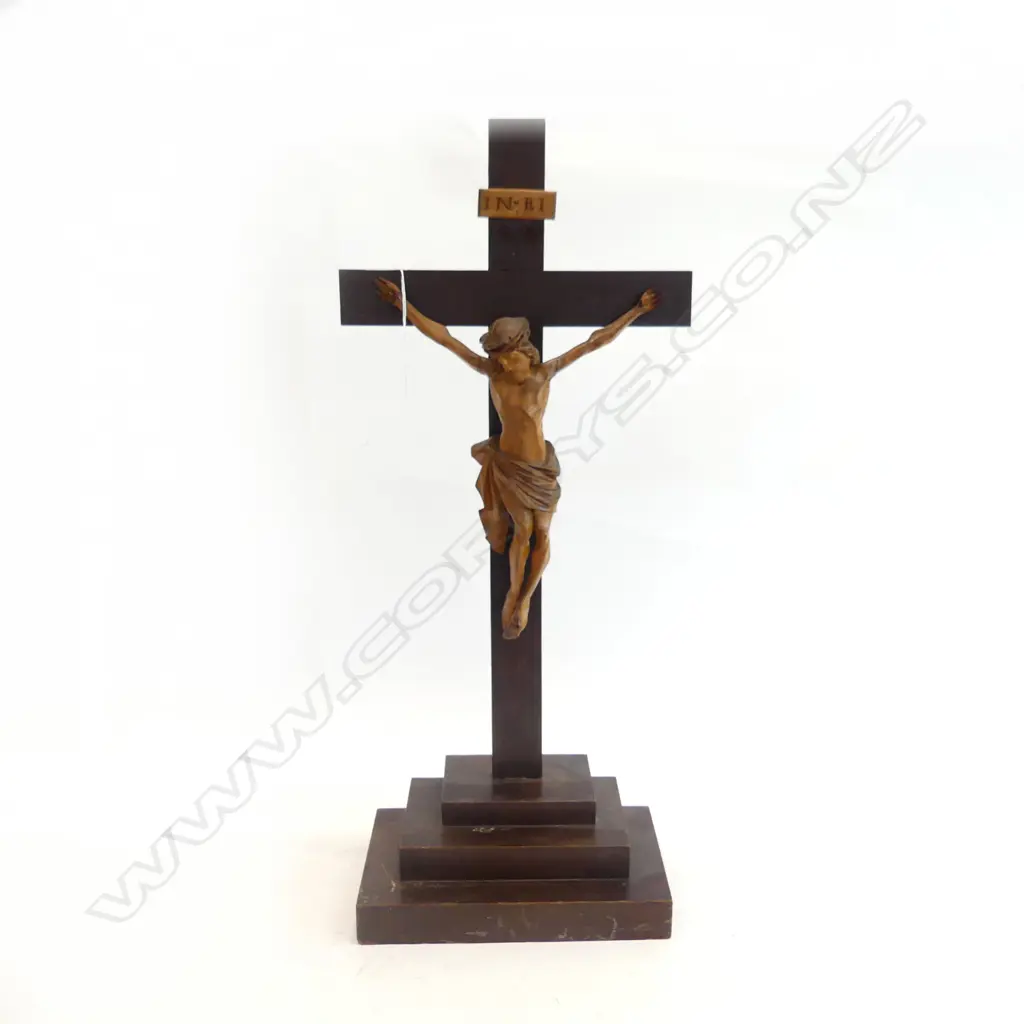 LARGE ANTIQUE CRUCIFIX ON STAND H 730 MM Image 1++