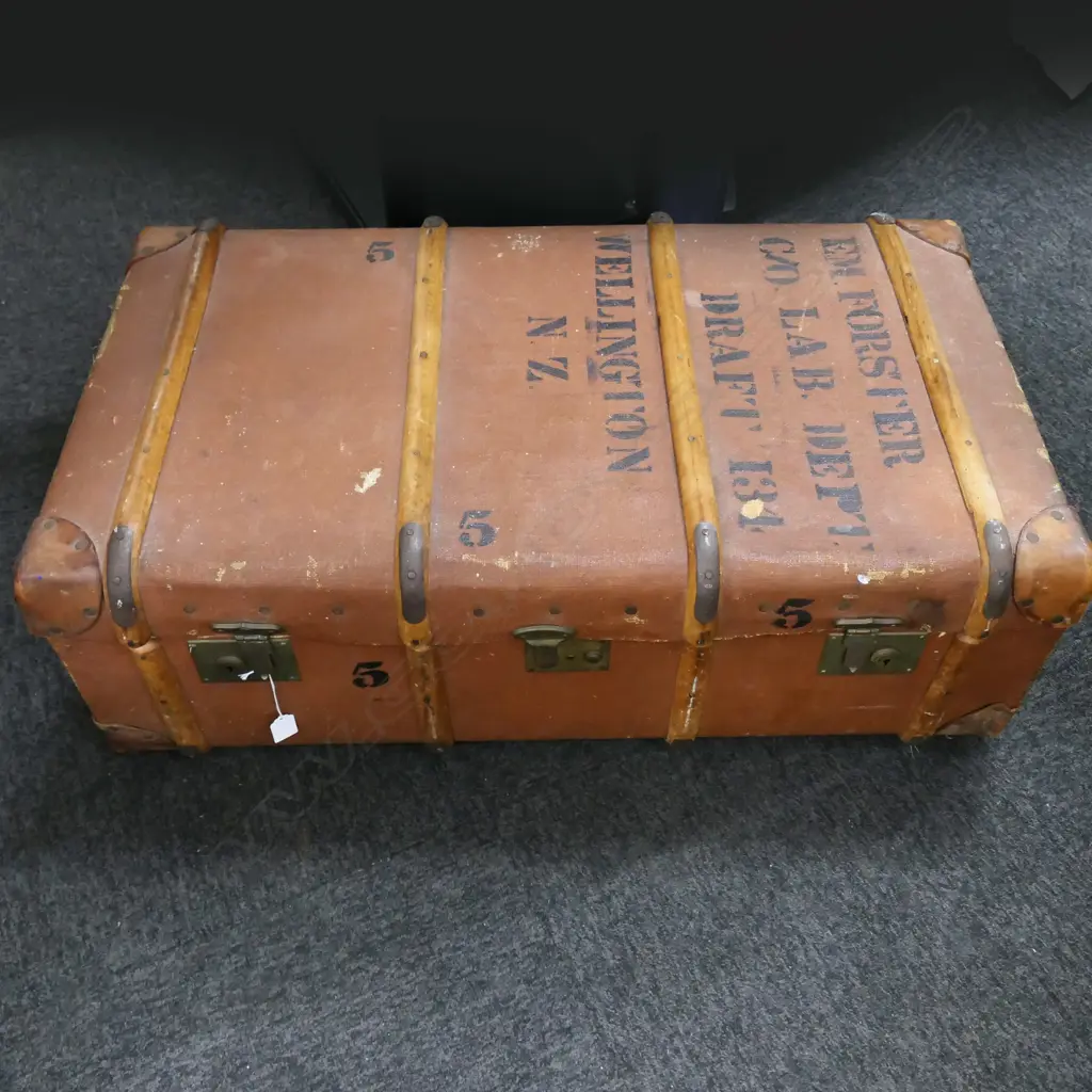 VINTAGE SUITCASE 'E. M. FORSTER C/O. LAB. DEPT. DRAFT I34 WELLINGTON N.Z 900x530x320mm Image 1++