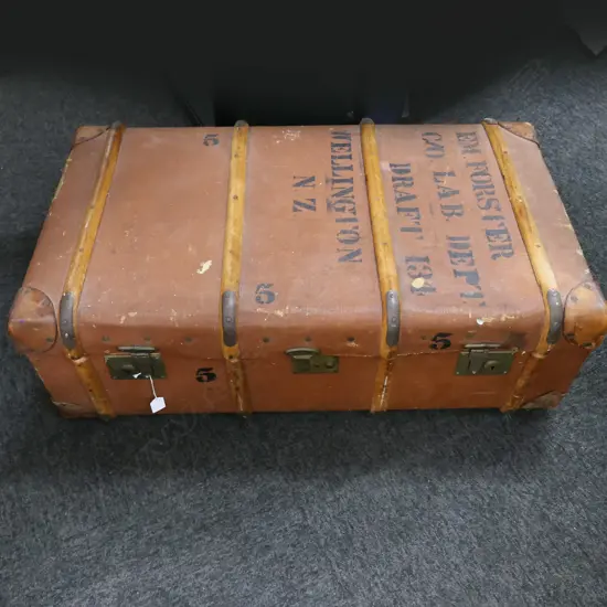 VINTAGE SUITCASE 'E. M. FORSTER C/O. LAB. DEPT. DRAFT I34 WELLINGTON N.Z 900x530x320mm