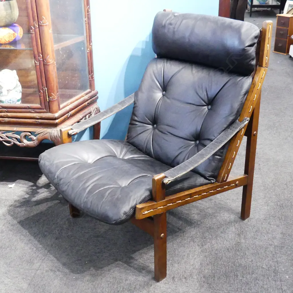 PR 1960s BACKHOUSE BLACK LEATHER SAFARI CHAIRS Image 1++