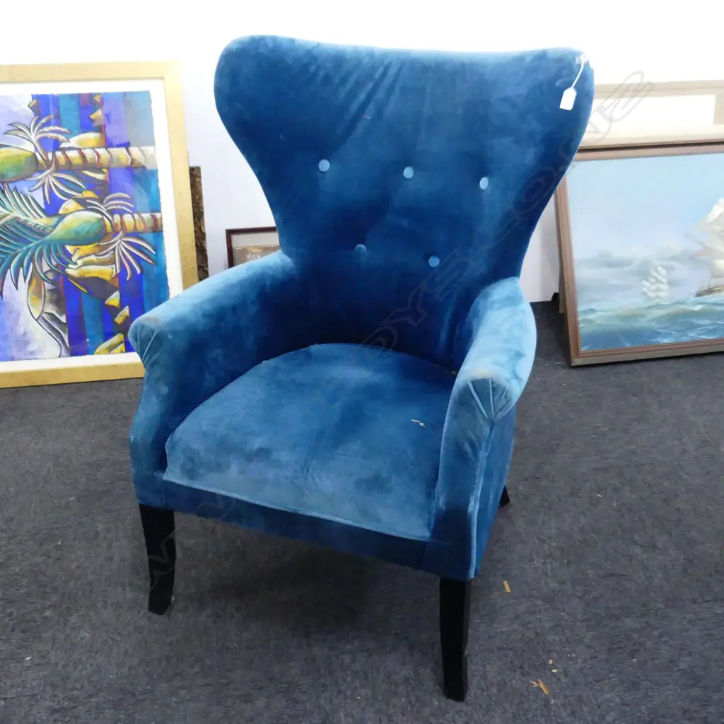 BLUE VELVET WINGBACKED ARMCHAIR Image 1++