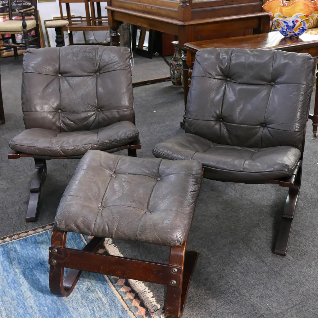 PR 1960s KENGU CHAIRS; ODDVIN RYKKEN FOR RYKO, NORWAY + MATCHING FOOTSTOOL Image 1++