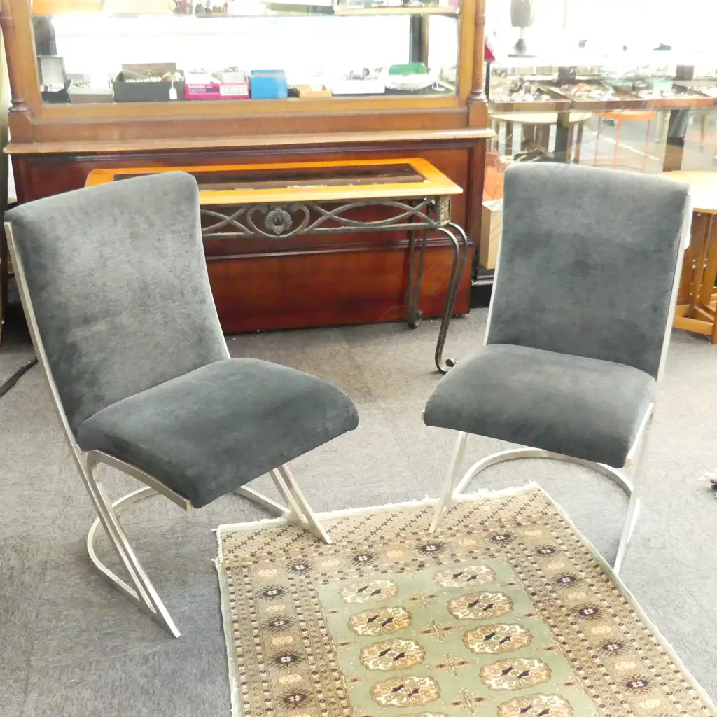 2 PIERRE CARDIN METAL FRAMED CANTILEVER SIDE CHAIRS H 870 MM Image 1++