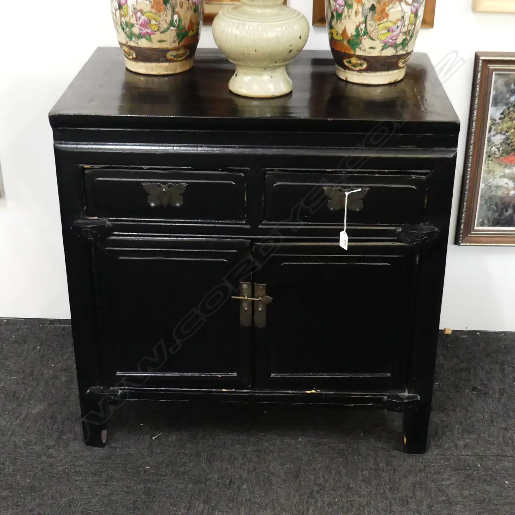 BLACK LACQUER ORIENTAL CABINET 765x500x780mm Image 1++