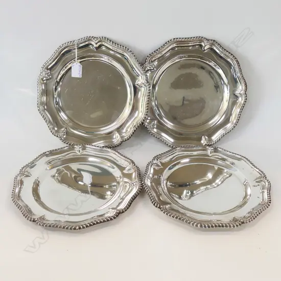 FOUR SILVER PLATE PLATES, DIA.280mm