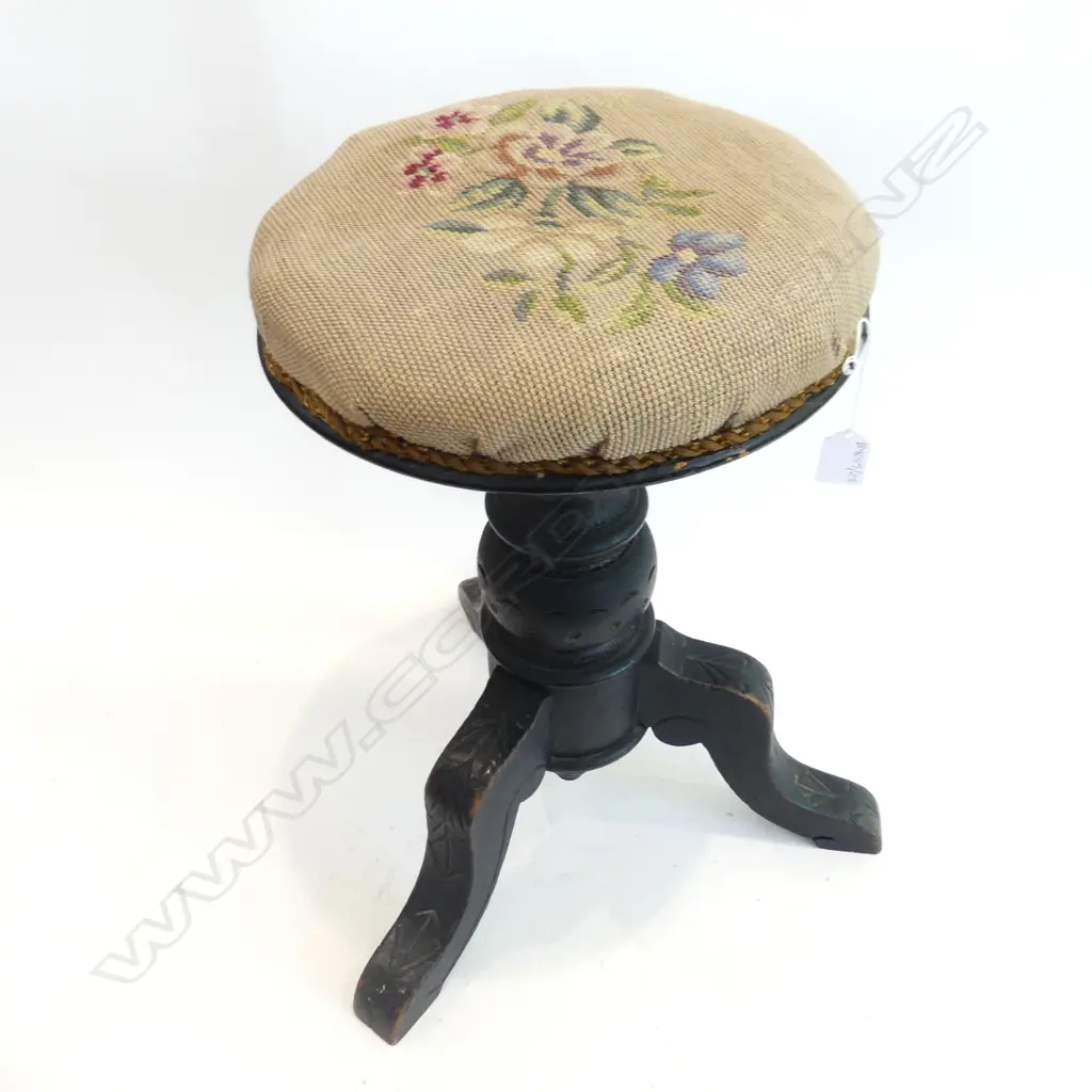 VICTORIAN EBONISED PIANO STOOL- H 500 MM Image 1++