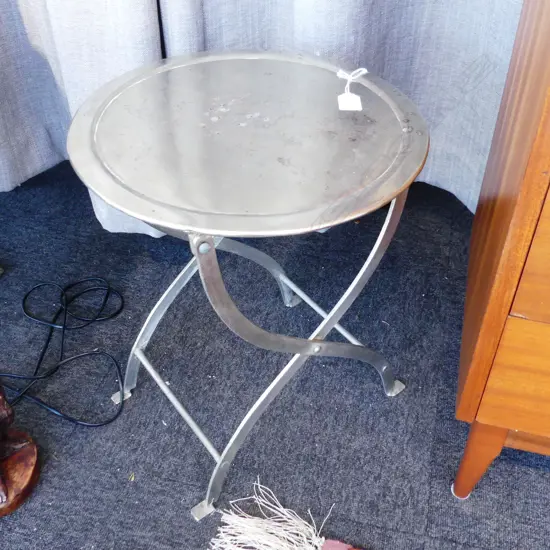 SMALL SILVER METAL FOLDING TABLE H.450mm