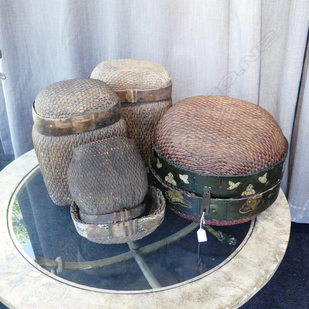 4 ORIENTAL WOVEN CONTAINERS 400mm dia Image 1++