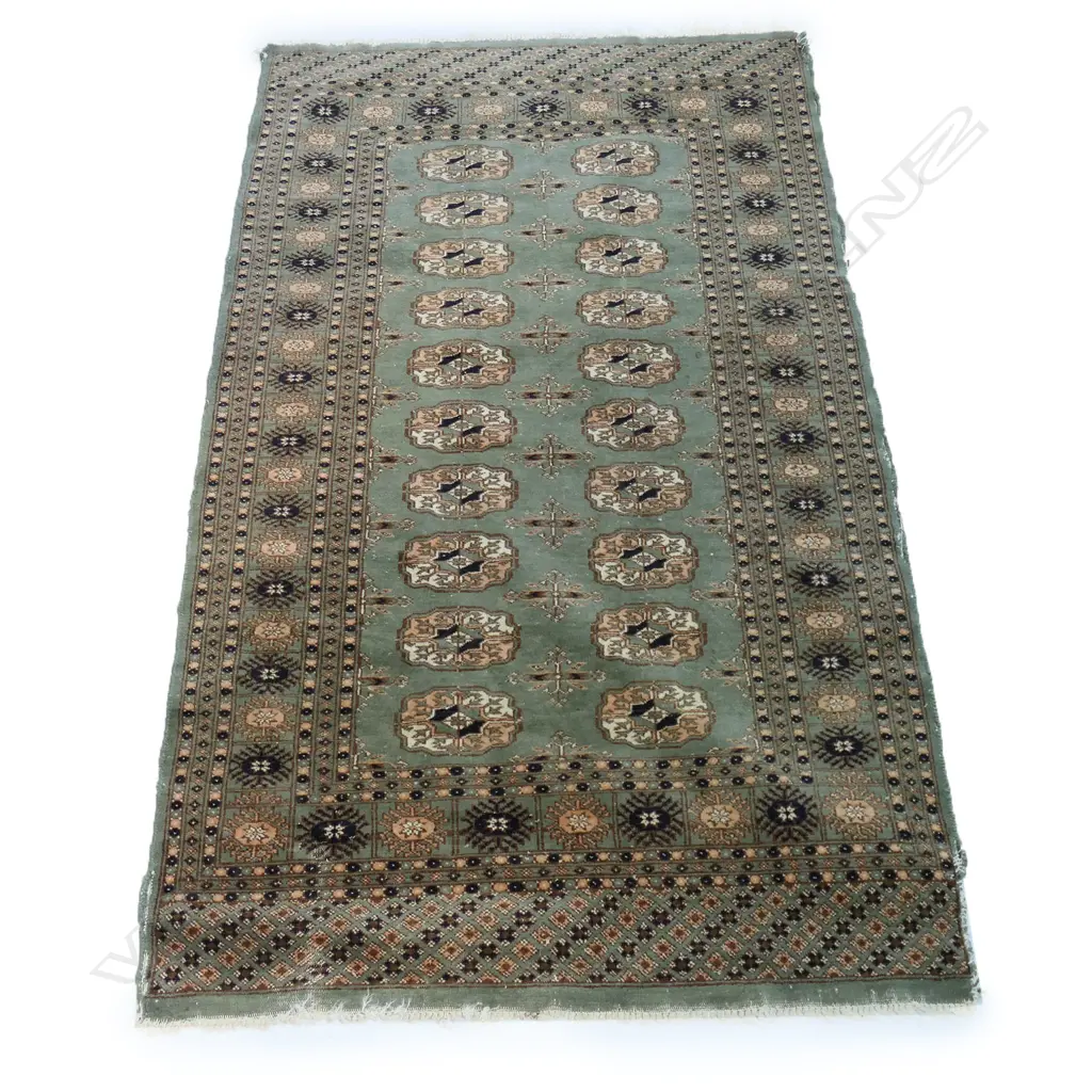 HAND KNOTTED GREEN WOOL PILE RUG - SOME FAULTS 1600x950mm Image 1++