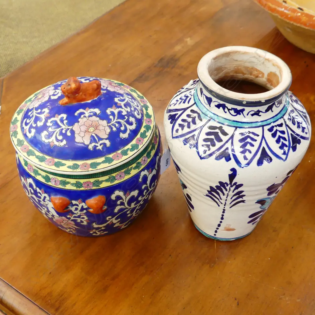 ORIENTAL LIDDED JAR H.210mm + GLAZED TERRACOTTA VASE H.240mm Image 1++