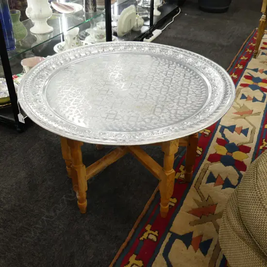 LG MIDDLE EASTERN SILVER METAL TRAY TABLE 770mm dia