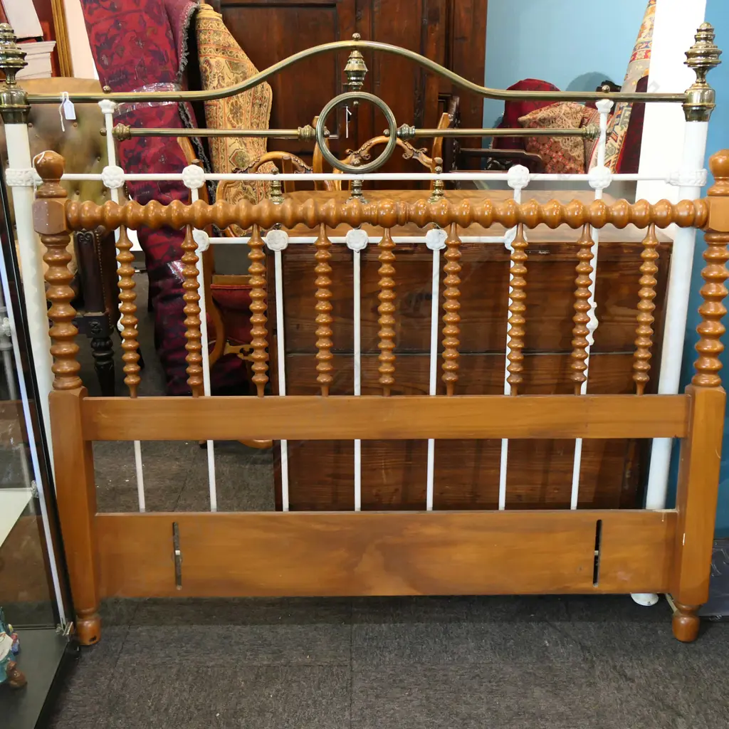 2 HEADBOARDS ONE BRASS AND ONE WOODEN  COTTON REEL W 1400 MM Image 1++