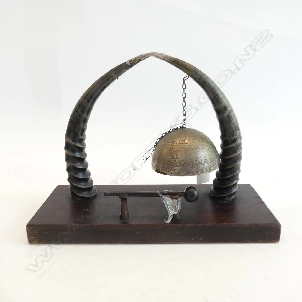 VINTAGE BELL SUSPENDED ON 2 HORNS W.305mm Image 1++