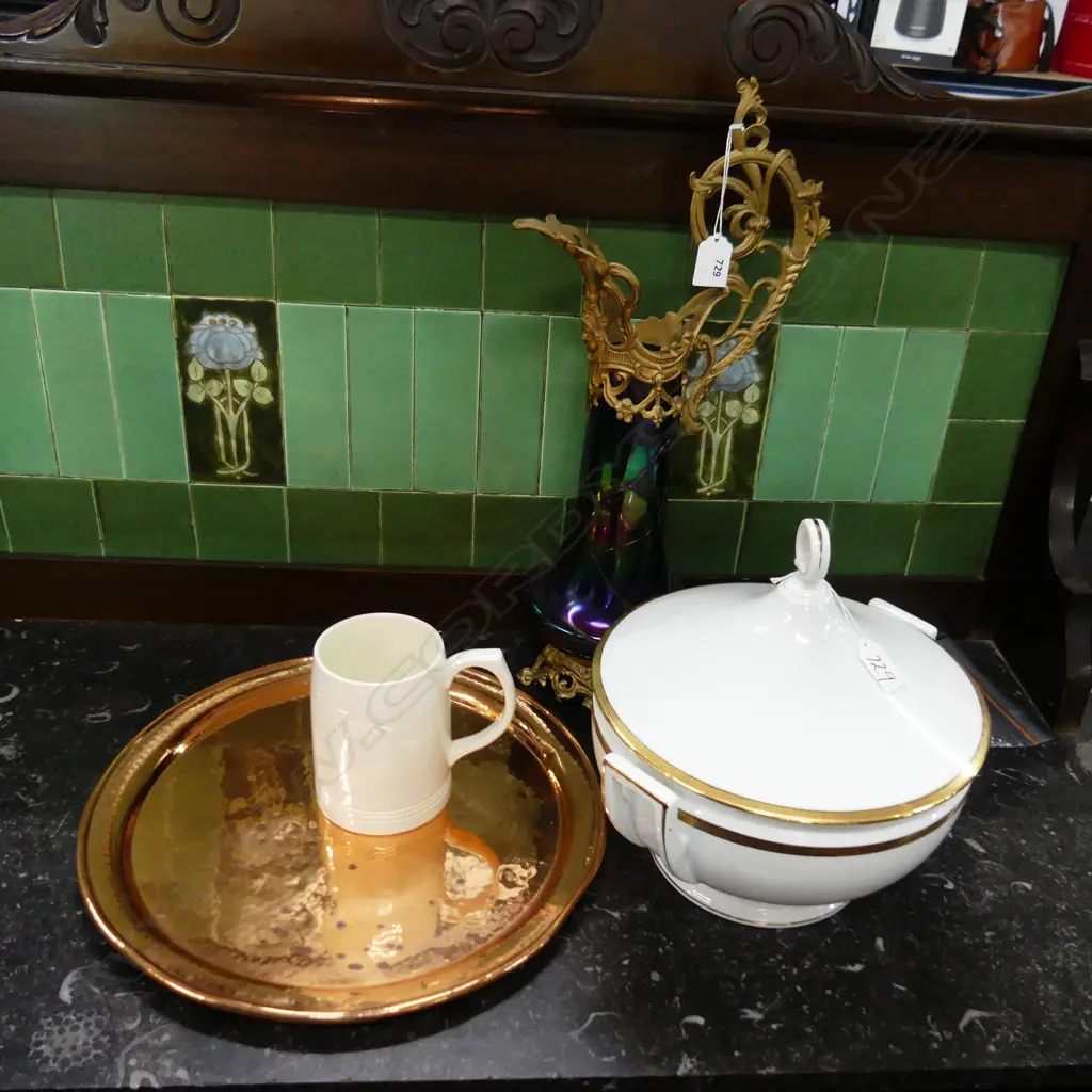 COPPER TRAY 355mm dia, KM WEDGWOOD MUG, ART GLASS JUG H.475mm, ITALIAN TUREEN Image 1++