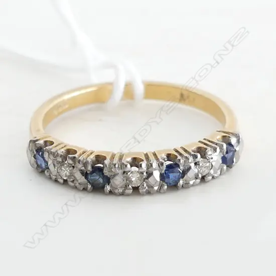 9ct GOLD 4 SAPPHIRE & 3 DIAMOND RING 2.8gms SIZE N