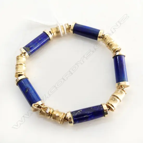14CT GOLD AND LAPIS LAZULI BRACELET 18.5cm