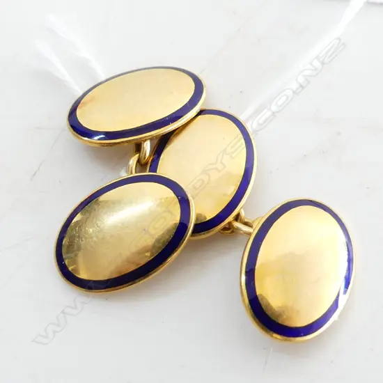 PAIR 18CT GOLD & ENAMEL CUFF LINKS 9.29gm
