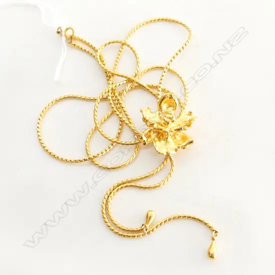 GOLD PLATED ORCHID PENDANT AND CHAIN 