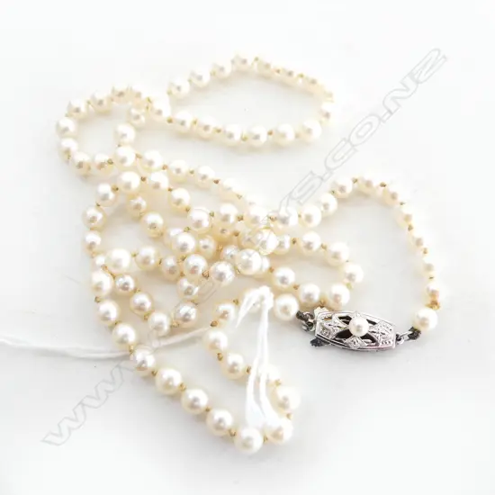 SINGLE STRAND CULTURED PEARL NECKLACE - MIKIMOTO CLASP (replacement $3200)