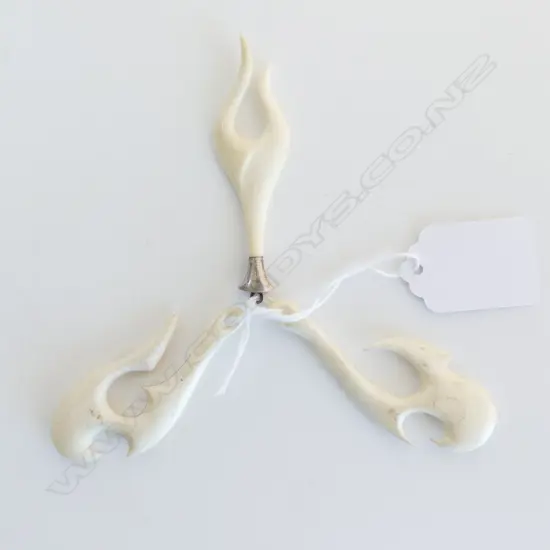 3 RUSSELL MURPHY NZ BONE CARVED HEI MATUA (stylised fish hook) pendants 