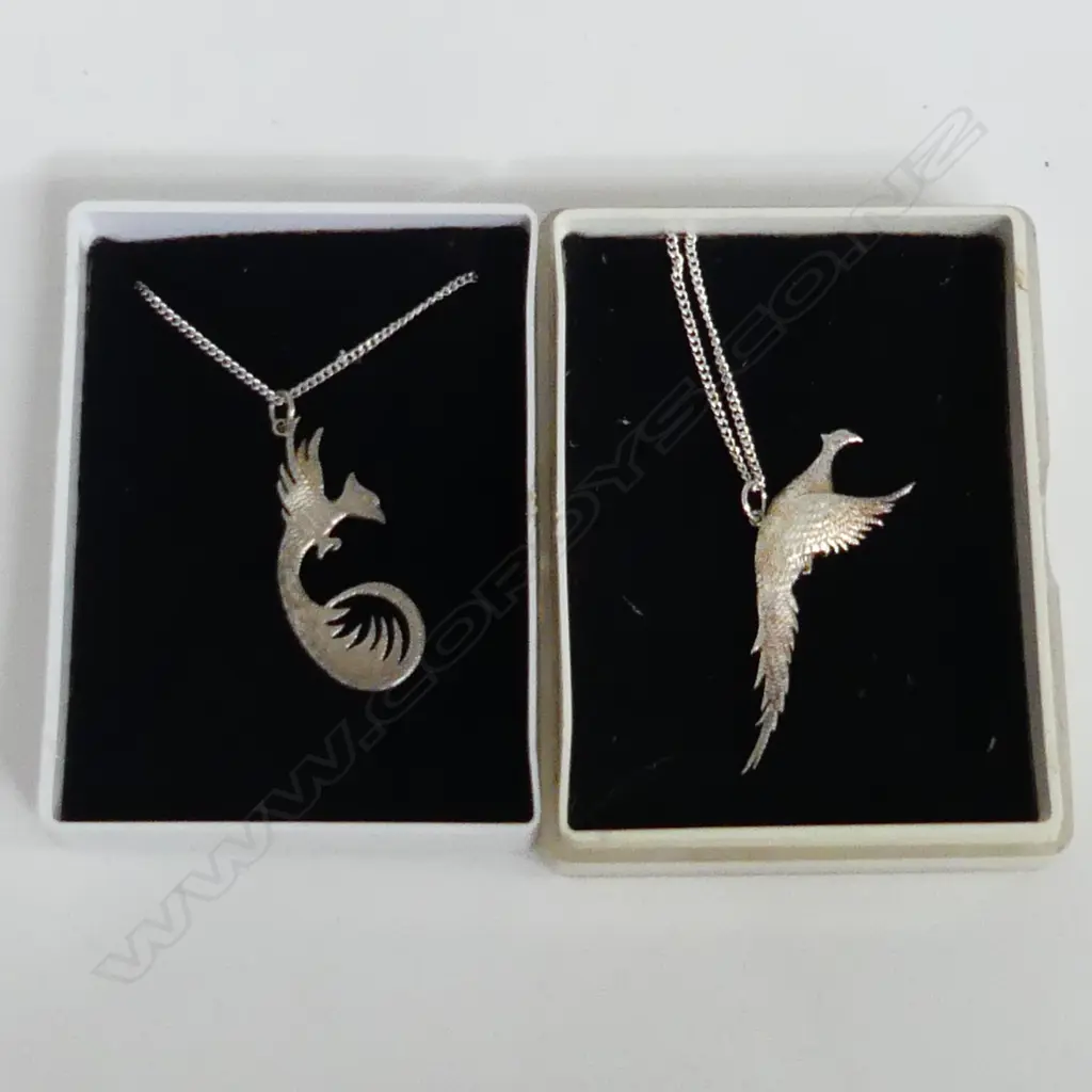 2X RUSSELL MURPHY SILVER PENDANTS: PHOENIX + PHEASANT maker's mark to back  Image 1++