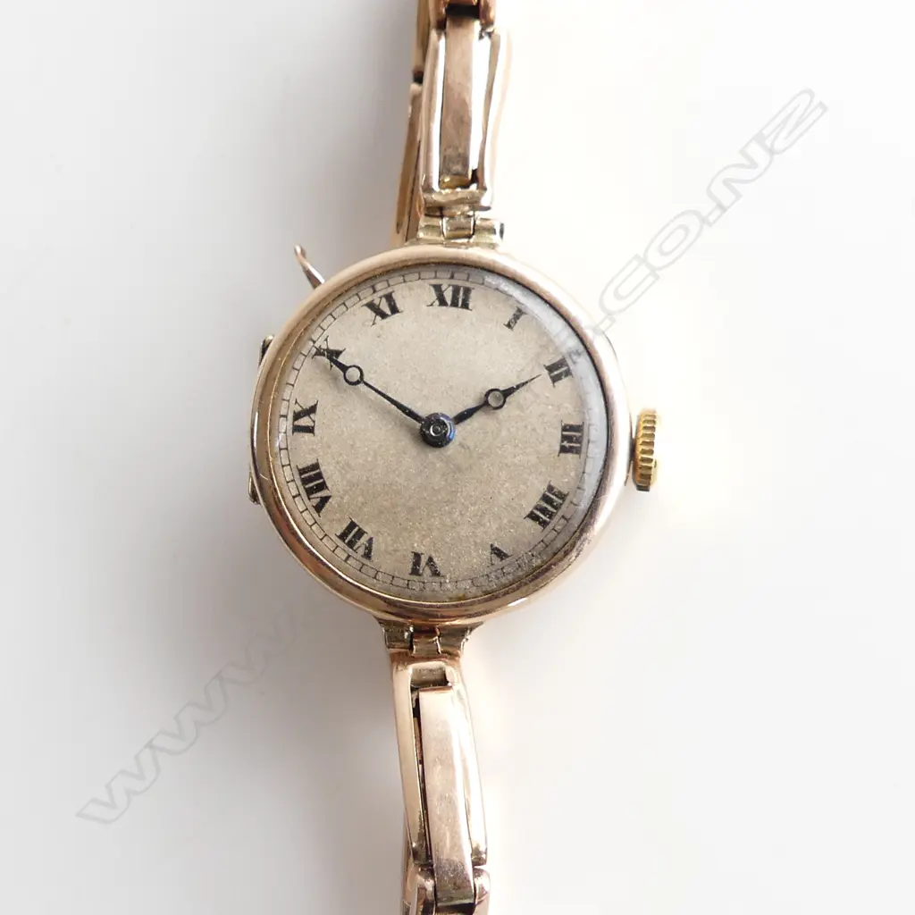 c1920 LADIES 9CT WATCH + 9ct STRAP 13.7gms not runing Image 1++
