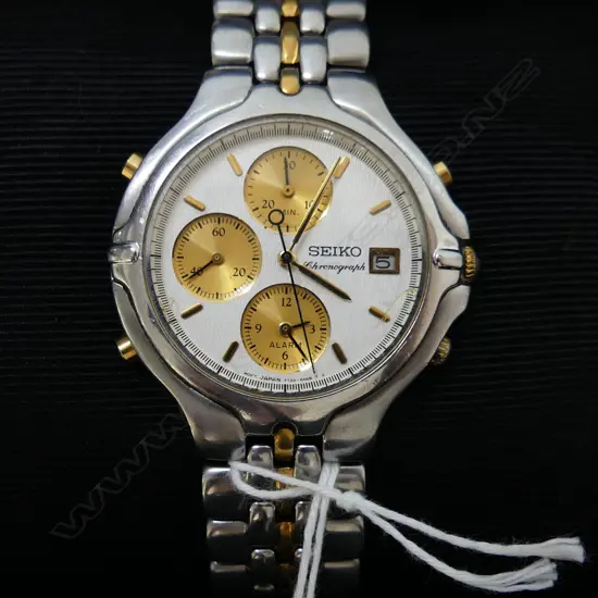 SEIKO GENT'S CHRONOGRAPH WRISTWATCH BOXED w tag + extra links. Ref.SDWA14P. alarm + calendar + sapphire crystal glass" 