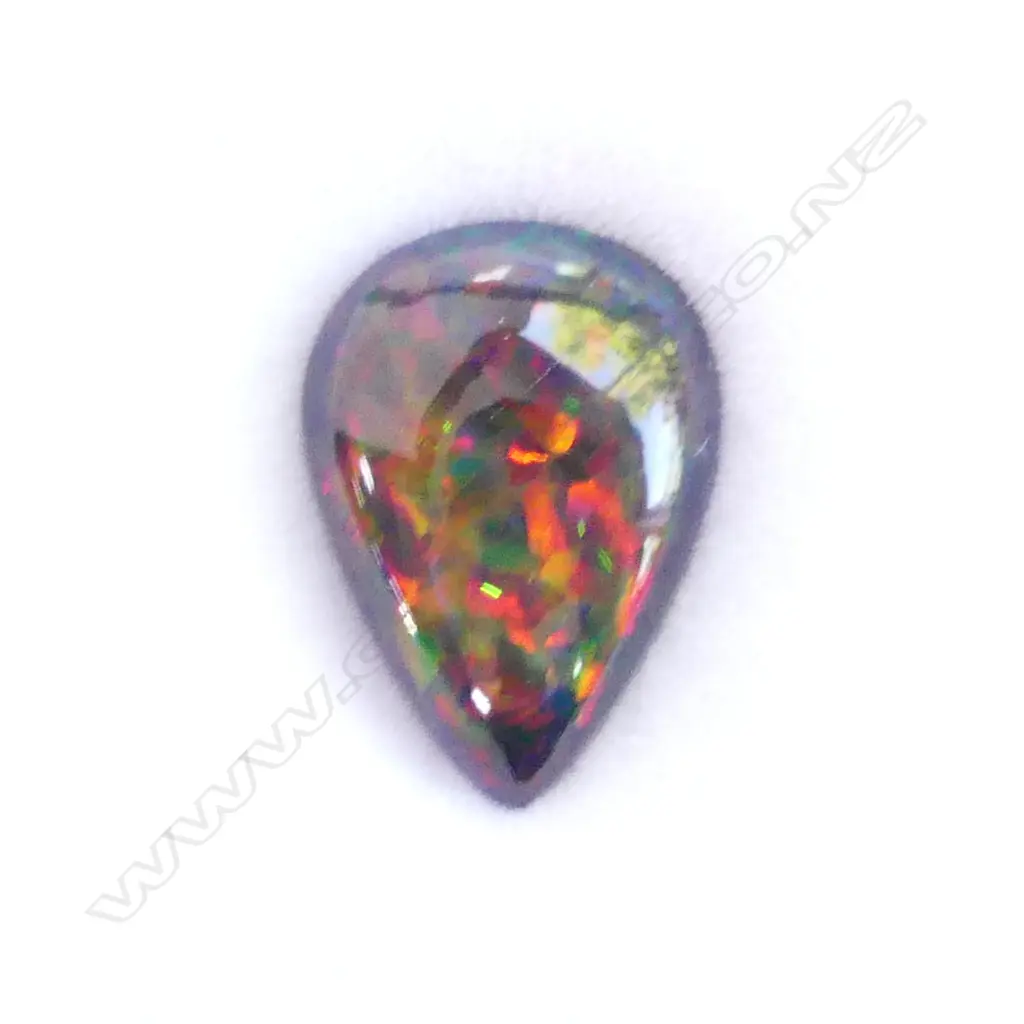 NATURAL 5.02ct OPAL, PEAR CABOCHON, BLACK w COLOUR HI-LITES, AIG REPORT  Image 1++
