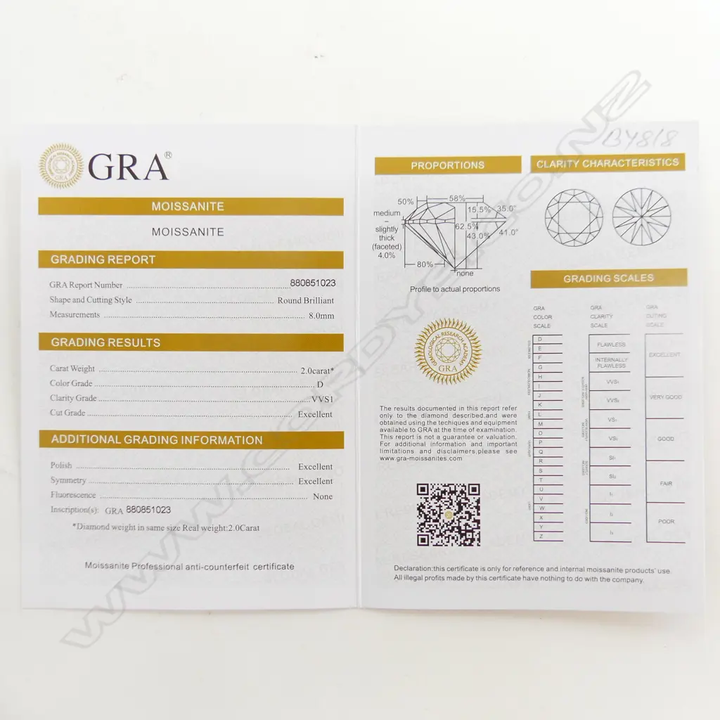 ROUND BRILLIANT 2ct MOISSANITE, WITH GRA CERTIFICATE Image 1++