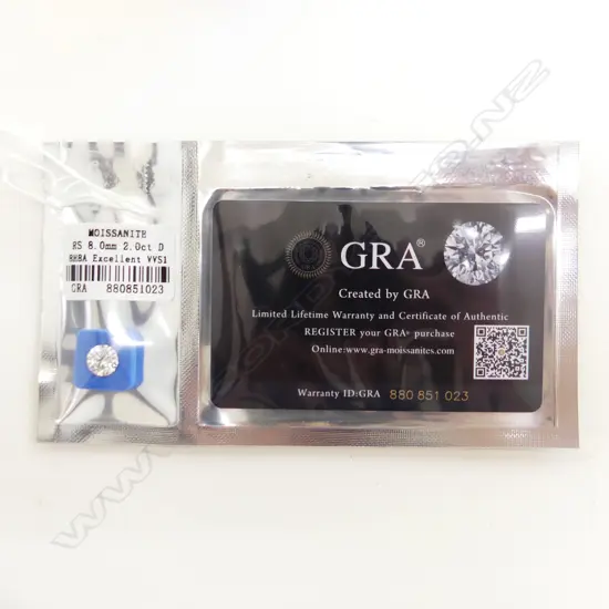 ROUND BRILLIANT 2ct MOISSANITE, WITH GRA CERTIFICATE