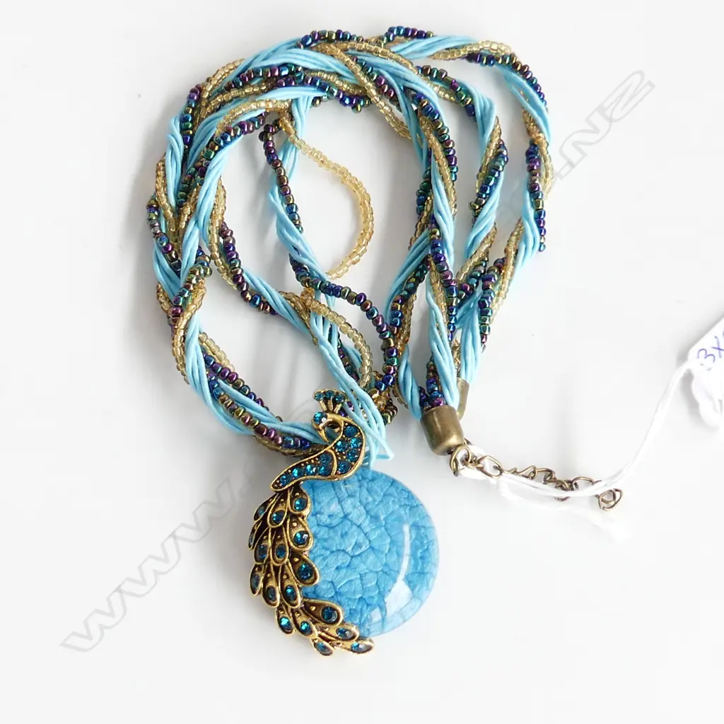 BOHEMIAN BEAD, ROPE & GEM SET PEACOCK PENDANT Image 1++