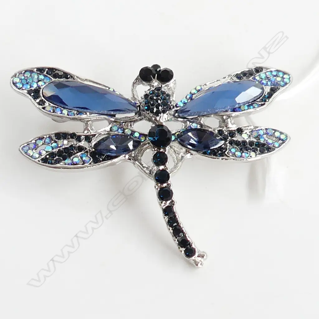 SILVER PLATED LG COSTUME GEM SET DRAGONFLY BROOCH Image 1++