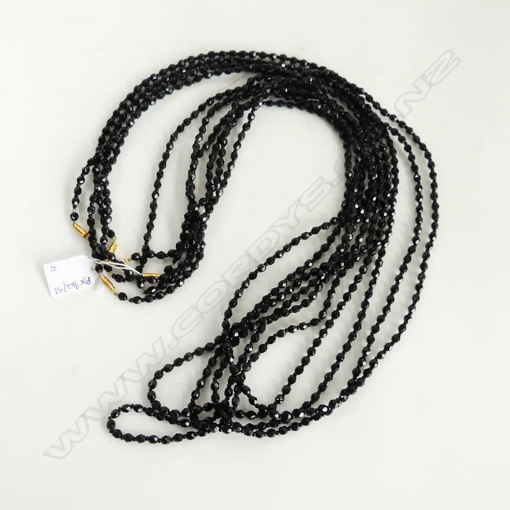 5 BEADED BLACK GLASS NECKLACES L.600mm Image 1++