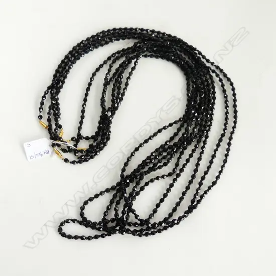 5 BEADED BLACK GLASS NECKLACES L.600mm