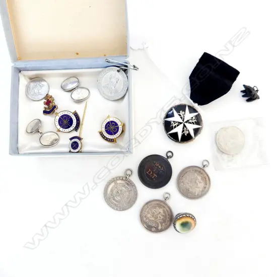 ASST. SILVER & OTHER MEDALLIONS ETC + ST. JOHN MEDAL + 2 silver NZ Daffodil medal + NZ silver 'Forbes' brooch catseyeETC