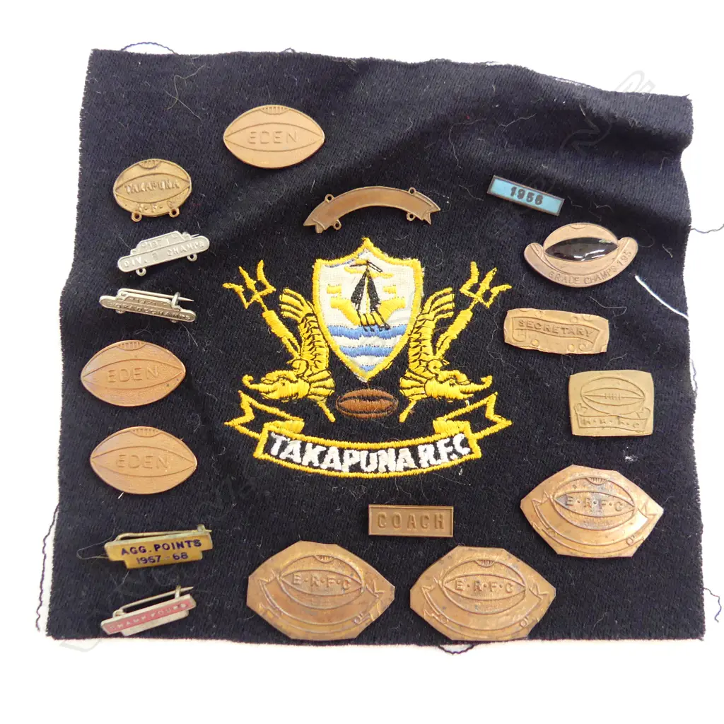ASST. AUCKLAND RUGBY CLUB BADGES + TAKAPUNA BLAZER BADGE Image 1++