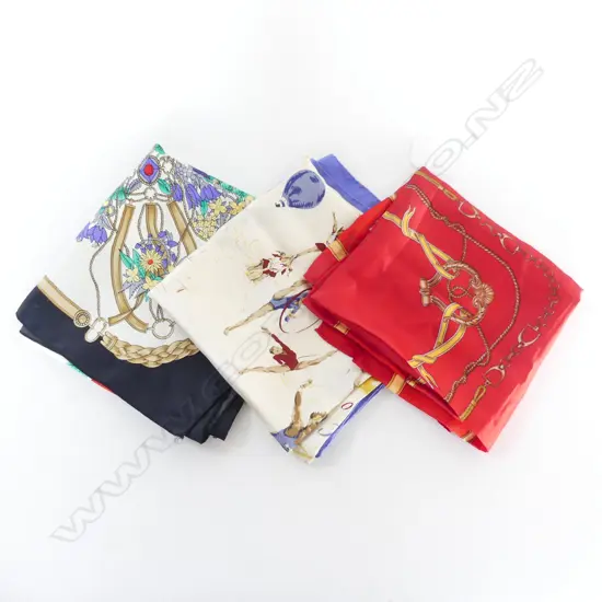 3 VINTAGE LARGE SILK SCARFS
