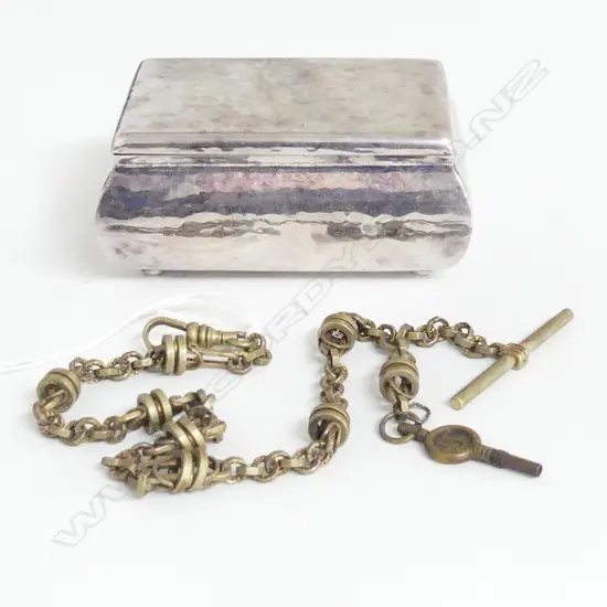 SILVER PLATE HAMMERED BOX + ALBERT CHAIN fancy links