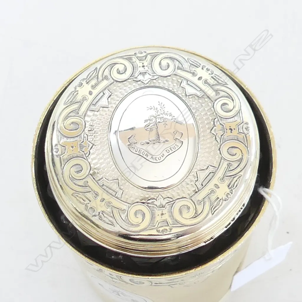 SILVER GILT LIDDED CRYSTAL CONTAINER & BEAKER H.120mm, LONDON 1862  229gm Image 1++