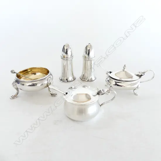 5 ASST. STG SILVER CONDIMENTS + 3 SPOONS 181gm
