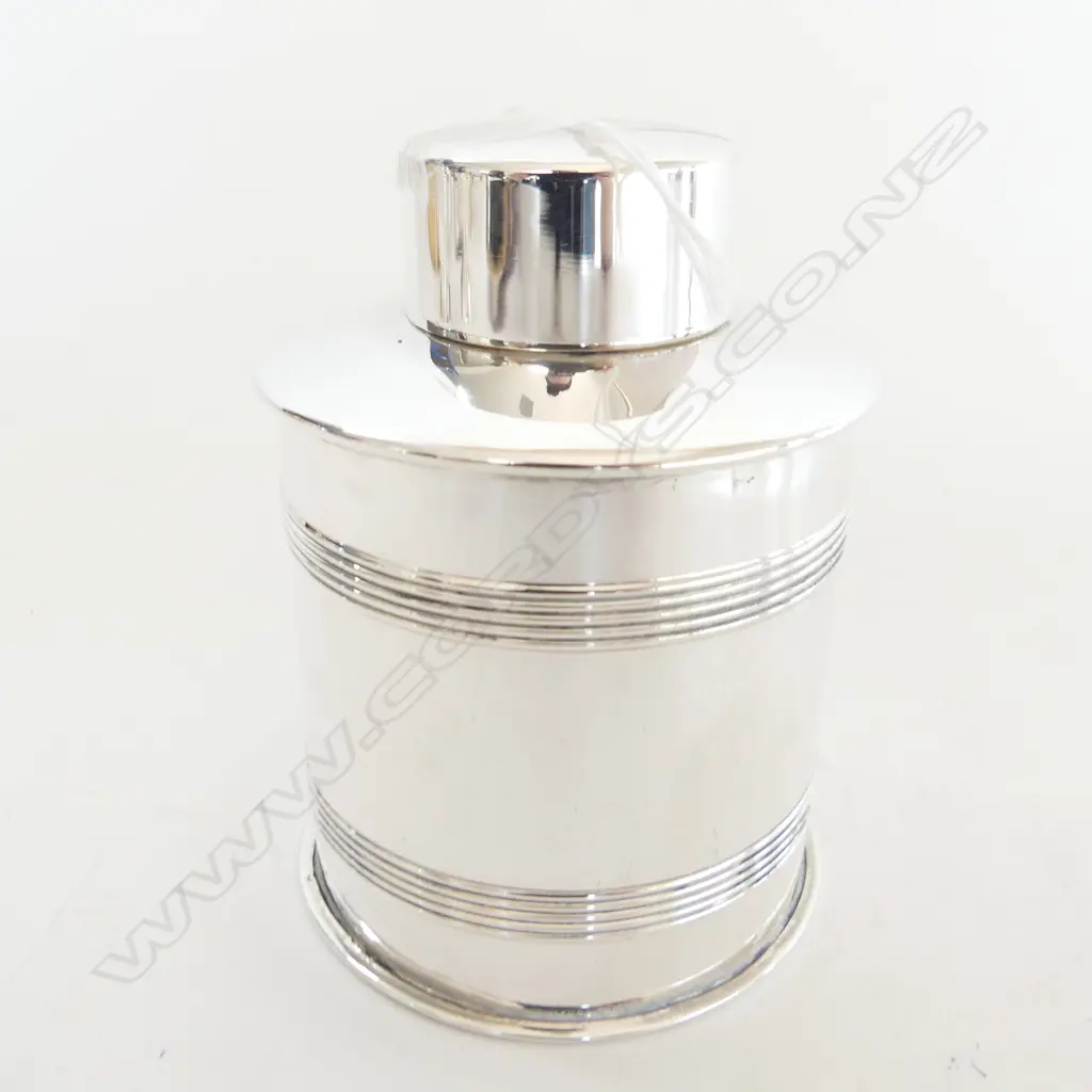 STG SILVER TEA CADDY, B'HAM 1906 H.100mm 118gm Image 1++