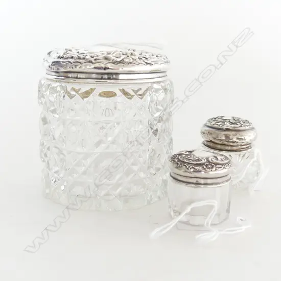 3 S/SILVER TOPPED JARS SILVER WIEGHT 27GRMS