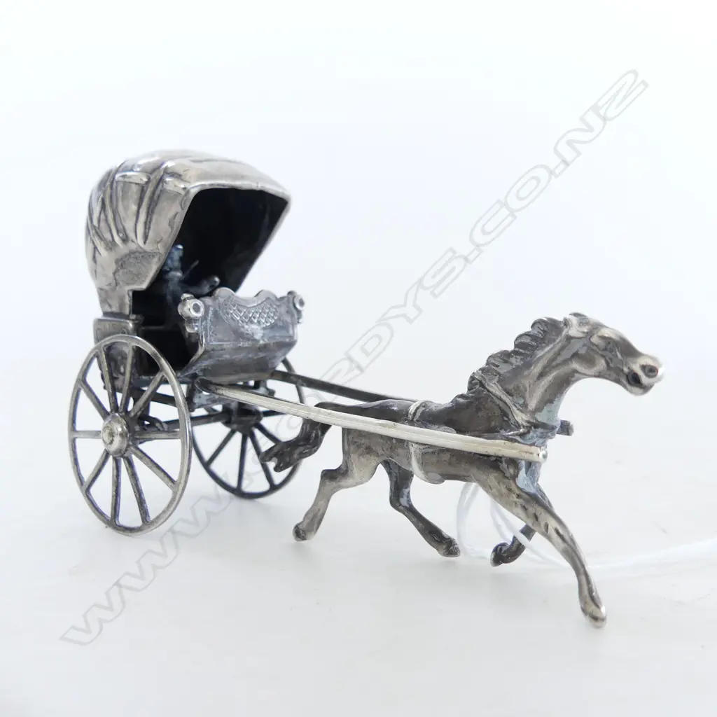 EUROPEAN SILVER HORSE & CARRIAGE L.100mm 99gm Image 1++