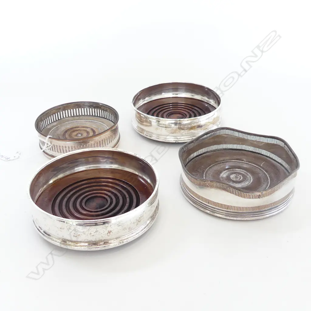4 SILVER PLATE WINE COASTERS; PR 125mm dia + 2 SILVER OVER COPPER Image 1++
